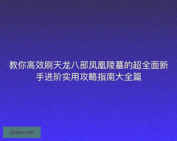 教你高效刷天龙八部凤凰陵墓的超全面新手进阶实用攻略指南大全篇
